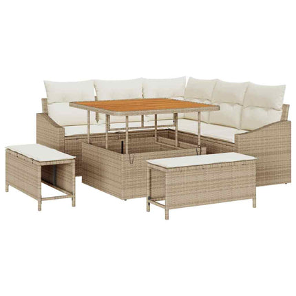 Trädgårdsoffset med kudde med lagring 8 pcs Beige Poly rattan