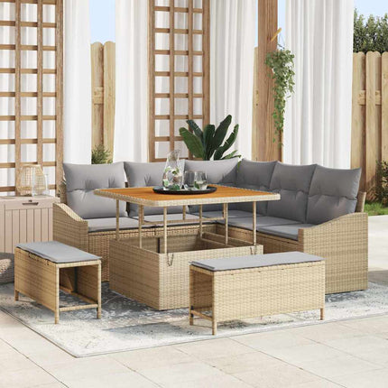 Trädgårdsoffset med kudde med lagring 8 pcs Beige Poly rattan
