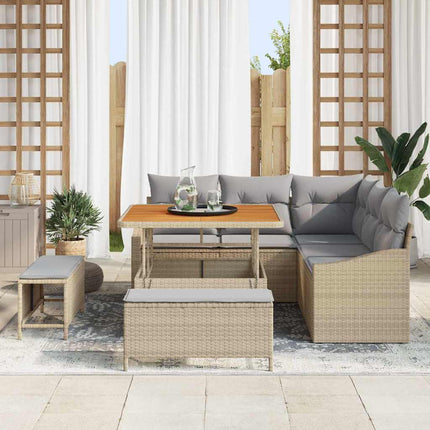 Trädgårdsoffset med kudde med lagring 8 pcs Beige Poly rattan