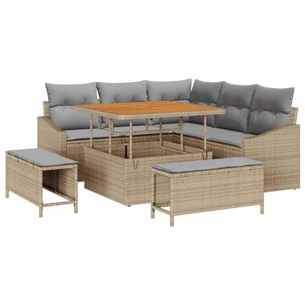 Trädgårdsoffset 8 st 7-Antal sittplatser Beige Poly rattan