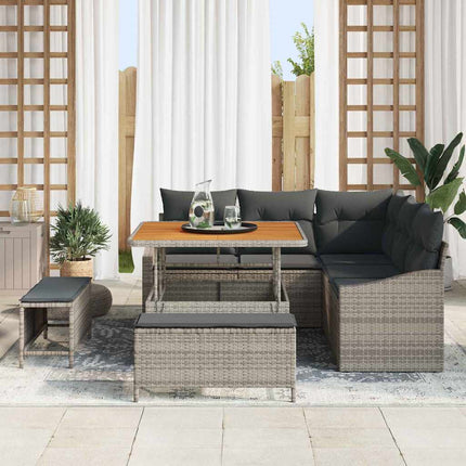 Trädgårdsoffset med kudde med lagring 8 pcs Grå Poly rattan