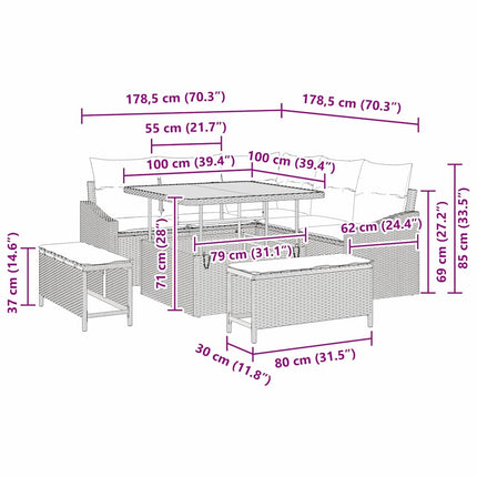 Trädgårdsoffset med kudde med lagring 8 pcs Grå Poly rattan