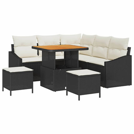 Trädgårdsoffset med kudde med lagring 8 pcs Svart Poly rattan
