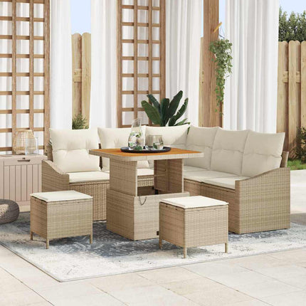 Trädgårdsoffset med kudde med lagring 8 pcs Beige Poly rattan