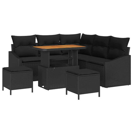 Trädgårdsoffset med kudde med lagring 8 pcs Svart Poly rattan