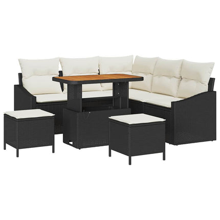 Trädgårdsoffset med kudde med lagring 8 pcs Svart Poly rattan