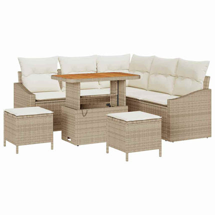 Trädgårdsoffset med kudde med lagring 8 pcs Beige Poly rattan