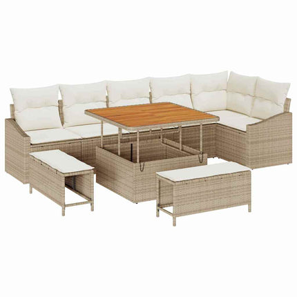 Trädgårdsoffset med kudde med lagring 9 pcs Beige Poly rattan