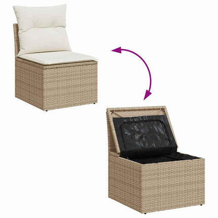 Trädgårdsoffset med kudde med lagring 9 pcs Beige Poly rattan