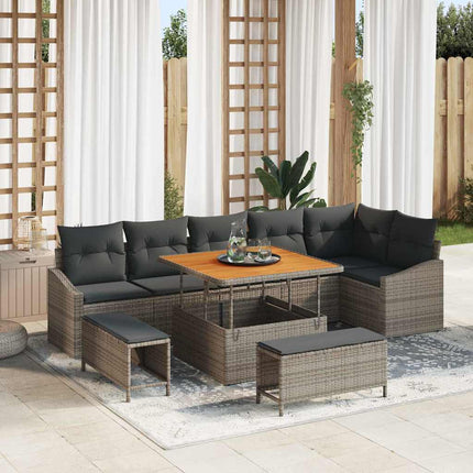 Trädgårdsoffset med kudde med lagring 9 pcs Grå Poly rattan