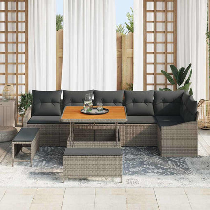Trädgårdsoffset med kudde med lagring 9 pcs Grå Poly rattan