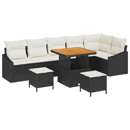 Trädgårdsoffset med kudde med lagring 9 pcs Svart Poly rattan