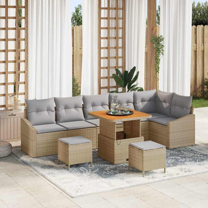 Trädgårdsoffset 9 st 7-Antal sittplatser Beige Poly rattan