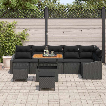 Trädgårdsoffset med kudde med lagring 9 pcs Svart Poly rattan