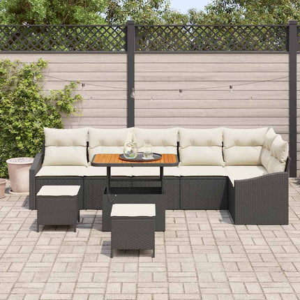 Trädgårdsoffset med kudde med lagring 9 pcs Svart Poly rattan