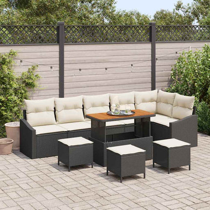 Trädgårdsoffset med kudde med lagring 10 pcs Svart Poly rattan