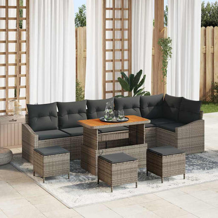 Trädgårdsoffset med kudde med lagring 10 pcs Grå Poly rattan