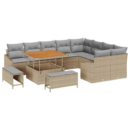 Trädgårdsoffset med kudde med lagring 12 pcs Beige Poly rattan