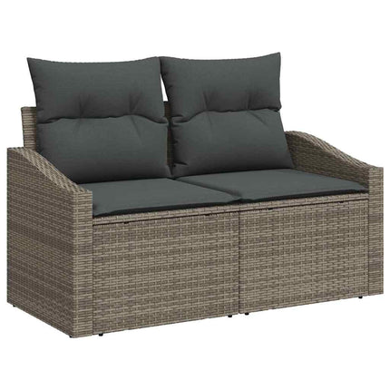 Trädgårdsoffset med kudde med lagring 12 pcs Grå Poly rattan