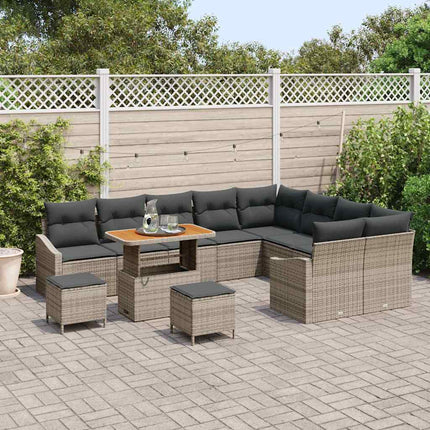 Trädgårdsoffset med kudde med lagring 12 pcs Grå Poly rattan