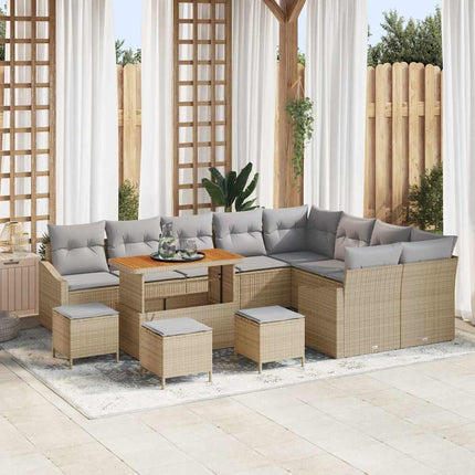 Trädgårdsoffset med kudde med lagring 13 pcs Beige Poly rattan