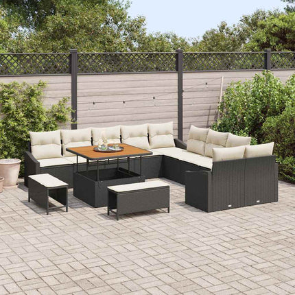 Trädgårdsoffset med kudde med lagring 13 pcs Svart Poly rattan
