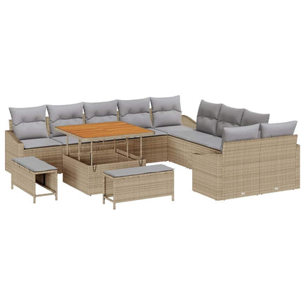 Trädgårdsoffset med kudde med lagring 13 pcs Beige Poly rattan