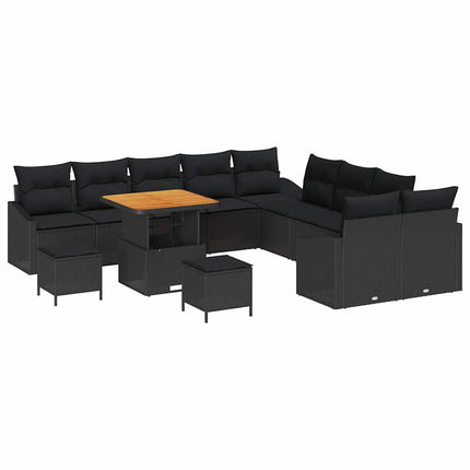 Trädgårdsoffset med kudde med lagring 13 pcs Svart Poly rattan