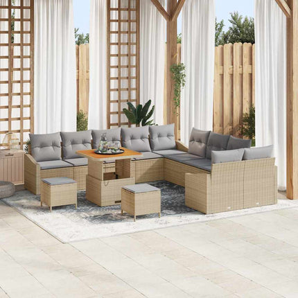 Trädgårdsoffset med kudde med lagring 13 pcs Beige Poly rattan