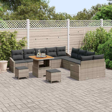 Trädgårdsoffset med kudde med lagring 13 pcs Grå Poly rattan
