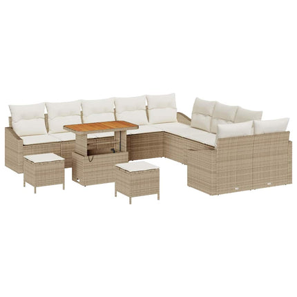 Trädgårdsoffset med kudde med lagring 13 pcs Beige Poly rattan