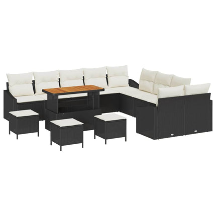 Trädgårdsoffset med kudde med lagring 13 pcs Svart Poly rattan