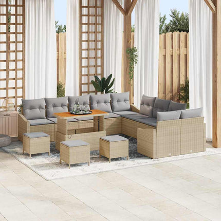 Trädgårdsoffset med kudde med lagring 13 pcs Beige Poly rattan