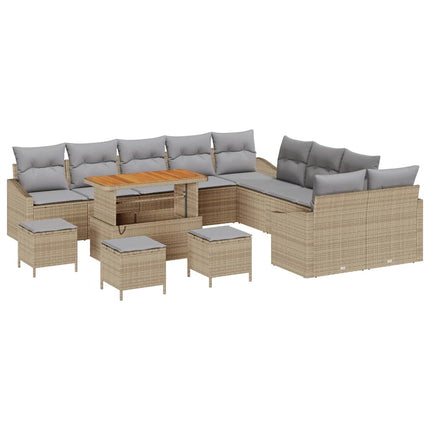 Trädgårdsoffset med kudde med lagring 13 pcs Beige Poly rattan