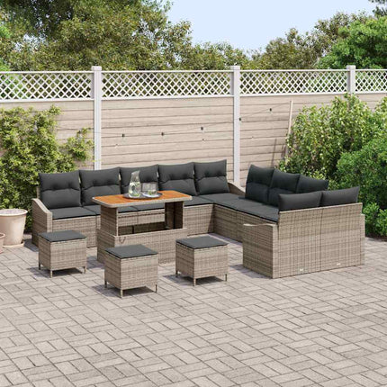 Trädgårdsoffset med kudde med lagring 13 pcs Grå Poly rattan