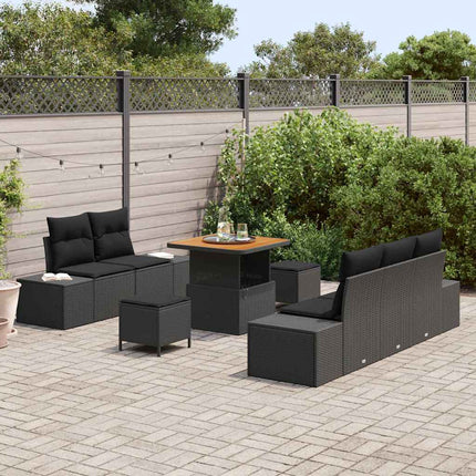 Trädgårdsoffset med kudde med lagring 8 pcs Svart Poly rattan