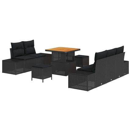 Trädgårdsoffset med kudde med lagring 8 pcs Svart Poly rattan
