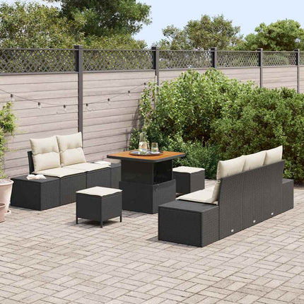 Trädgårdsoffset med kudde med lagring 8 pcs Svart Poly rattan