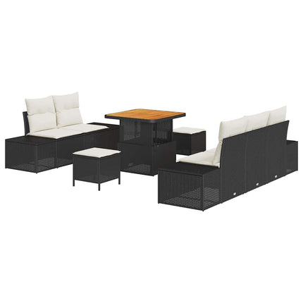 Trädgårdsoffset med kudde med lagring 8 pcs Svart Poly rattan