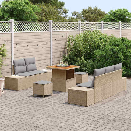 Trädgårdsoffset med kudde med lagring 8 pcs Beige Poly rattan