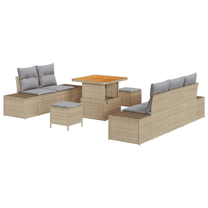 Trädgårdsoffset 8 st 7-Antal sittplatser Beige Poly rattan