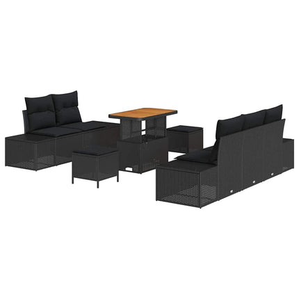 Trädgårdsoffset med kudde med lagring 8 pcs Svart Poly rattan