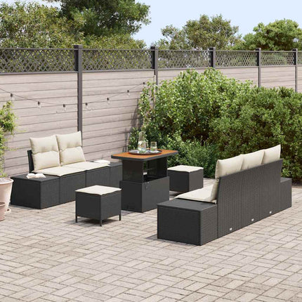 Trädgårdsoffset med kudde med lagring 8 pcs Svart Poly rattan