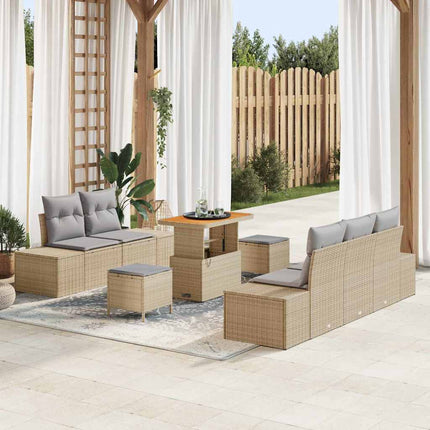 Trädgårdsoffset med kudde med lagring 8 pcs Beige Poly rattan