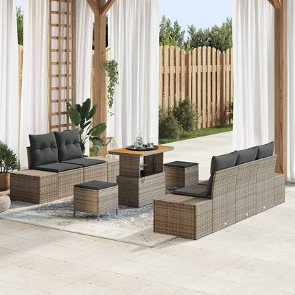 Trädgårdsoffset med kudde med lagring 8 pcs Grå Poly rattan