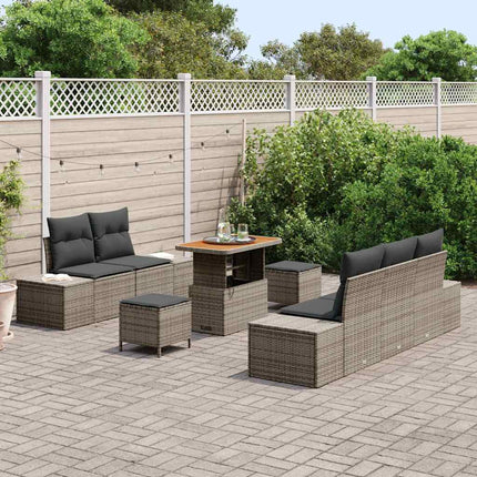Trädgårdsoffset med kudde med lagring 8 pcs Grå Poly rattan