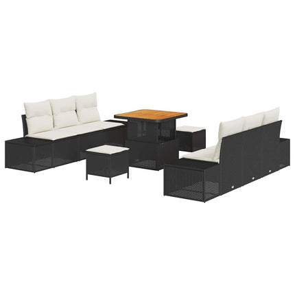 Trädgårdsoffset 9 st 8-Antal sittplatser Svart Poly rattan