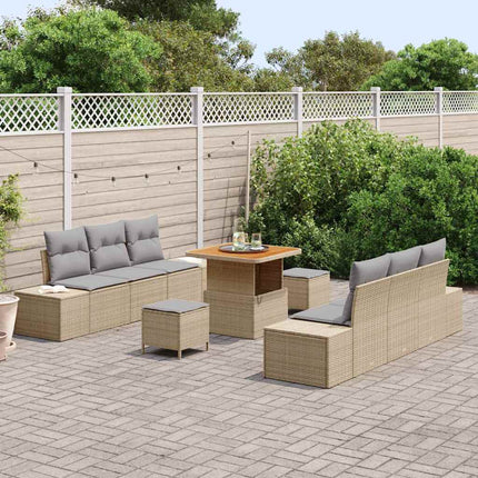 Trädgårdsoffset med kudde med lagring 9 pcs Beige Poly rattan