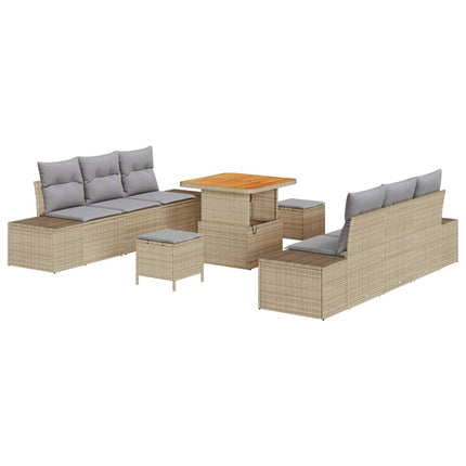 Trädgårdsoffset med kudde med lagring 9 pcs Beige Poly rattan