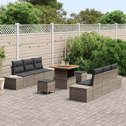 Trädgårdsoffset med kudde med lagring 9 pcs Grå Poly rattan